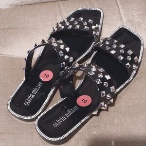 Spiked Black Flat Olivia Miller Sandals size 10